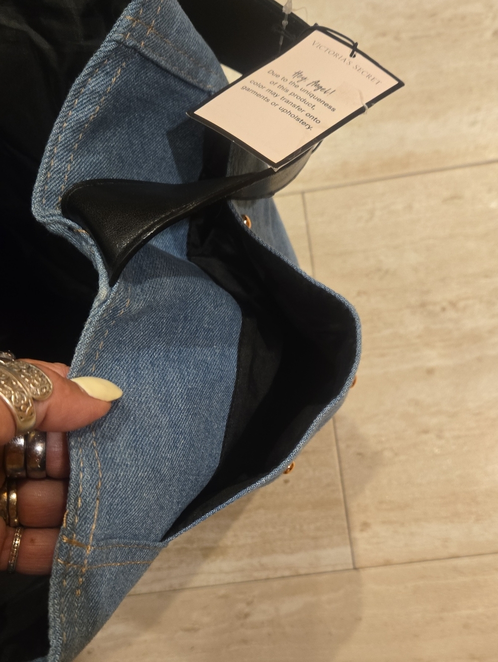 New Victoria's Secret Studded Denim Blue Tote Bag - Picture 7 of 12